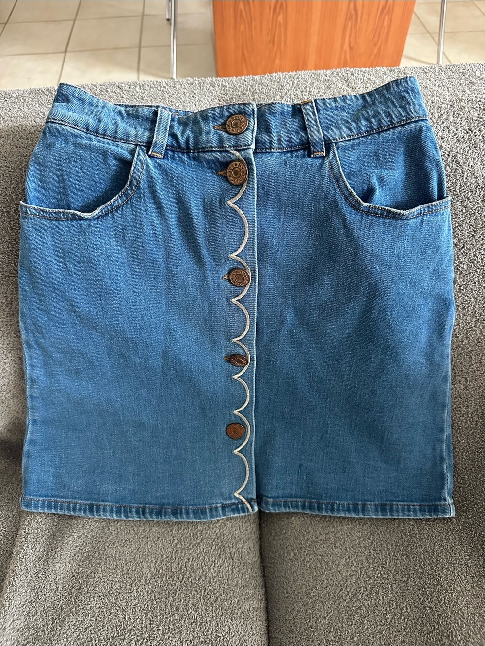See by Chloé Scalloped Embroidered Denim Mini Skirt - Size FR 36 (US 2-4)